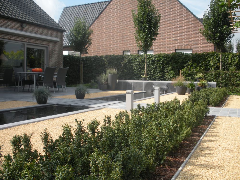 strakke tuin met vijver